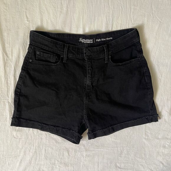 Signature By Levi Strauss Women’s Black High Rise Cuffed Shorts Size 14 - W32 - Picture 1 of 6